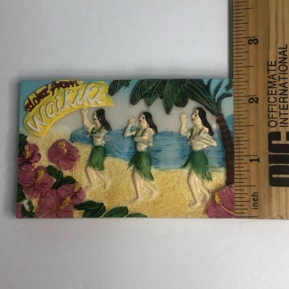 aloha from waikiki hawaii souvenir hula girls hibiscus beach resort magnet - Picture 5 of 5